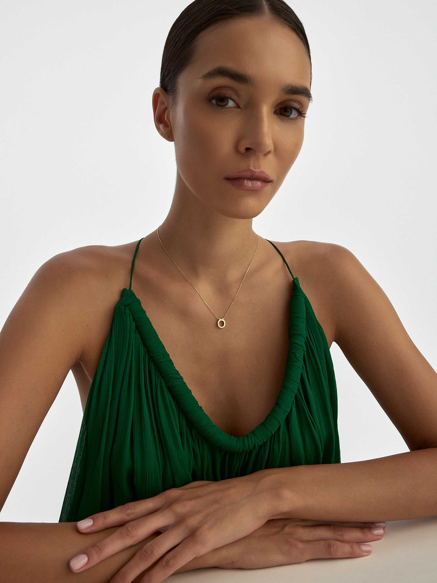 Letter O Stone Initial Necklace in 14K Gold