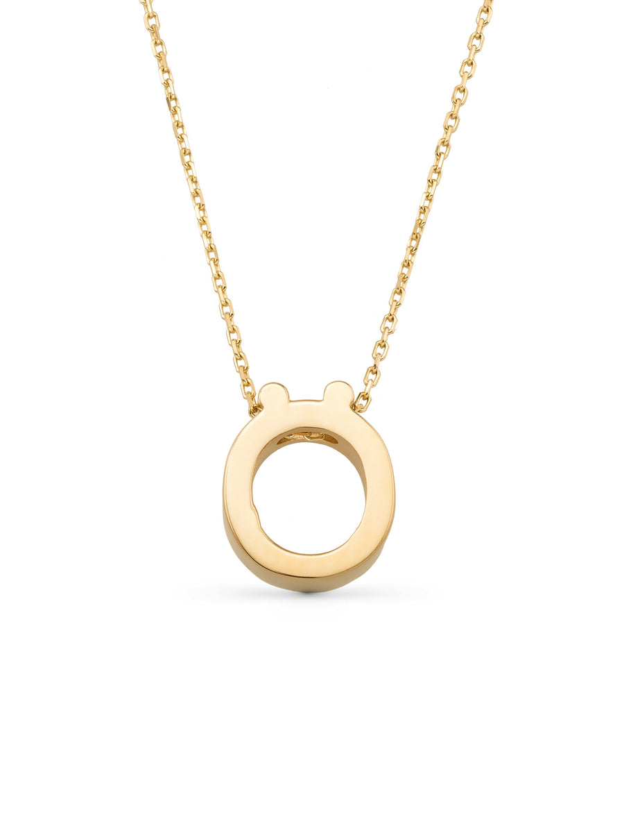 Letter O Stone Initial Necklace in 14K Gold