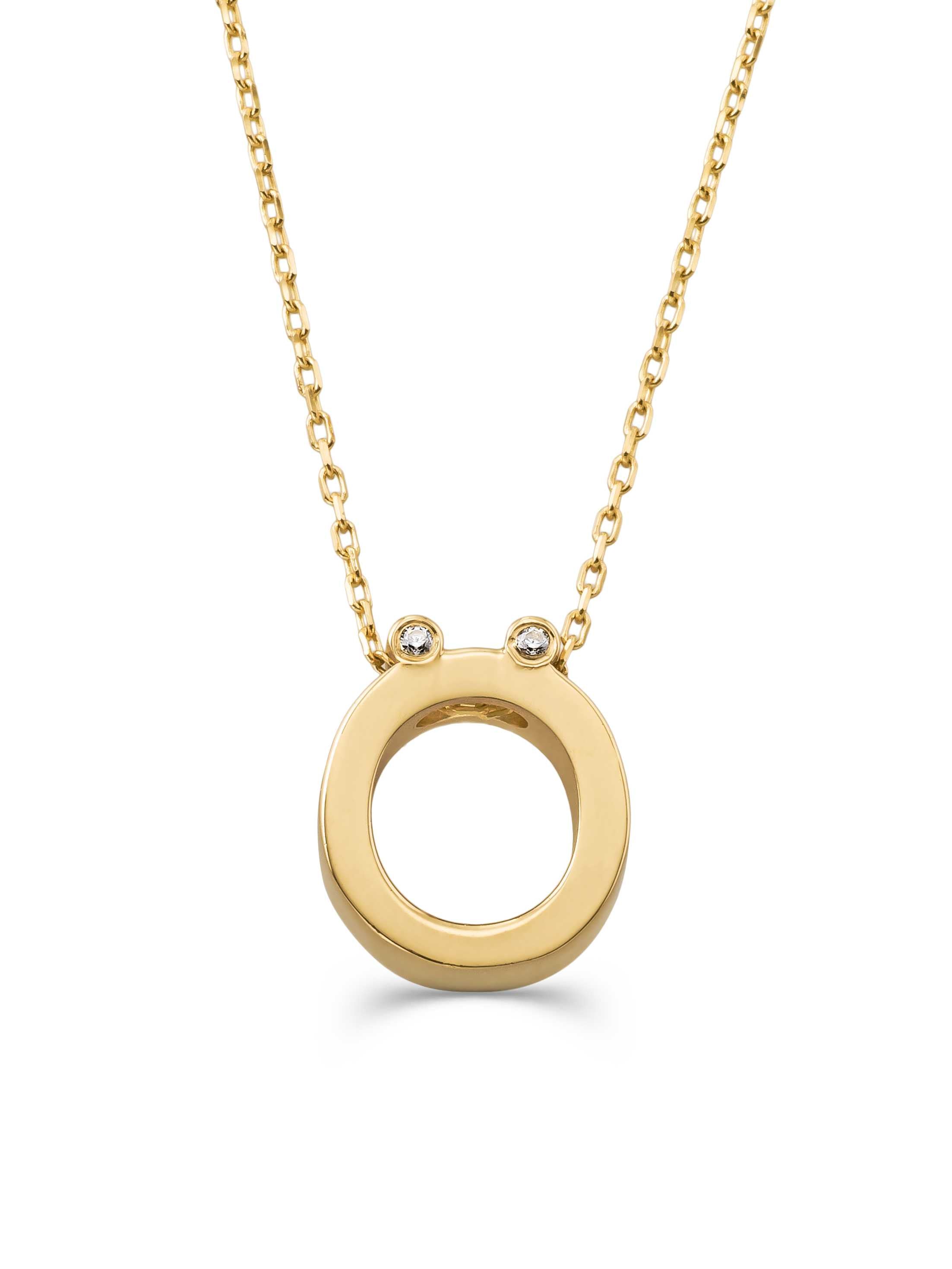 Letter O Stone Initial Necklace in 14K Gold by Elef Jewelry