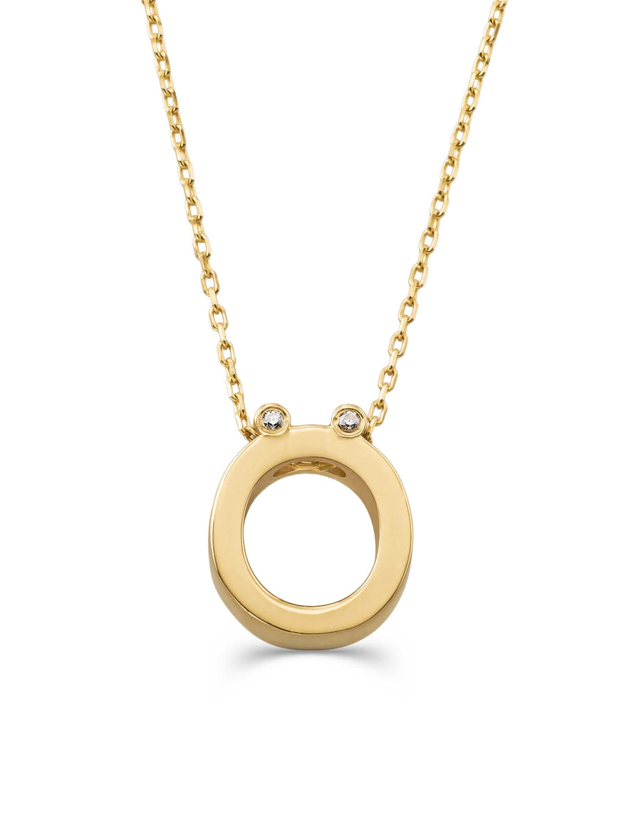 Letter O Stone Initial Necklace in 14K Gold
