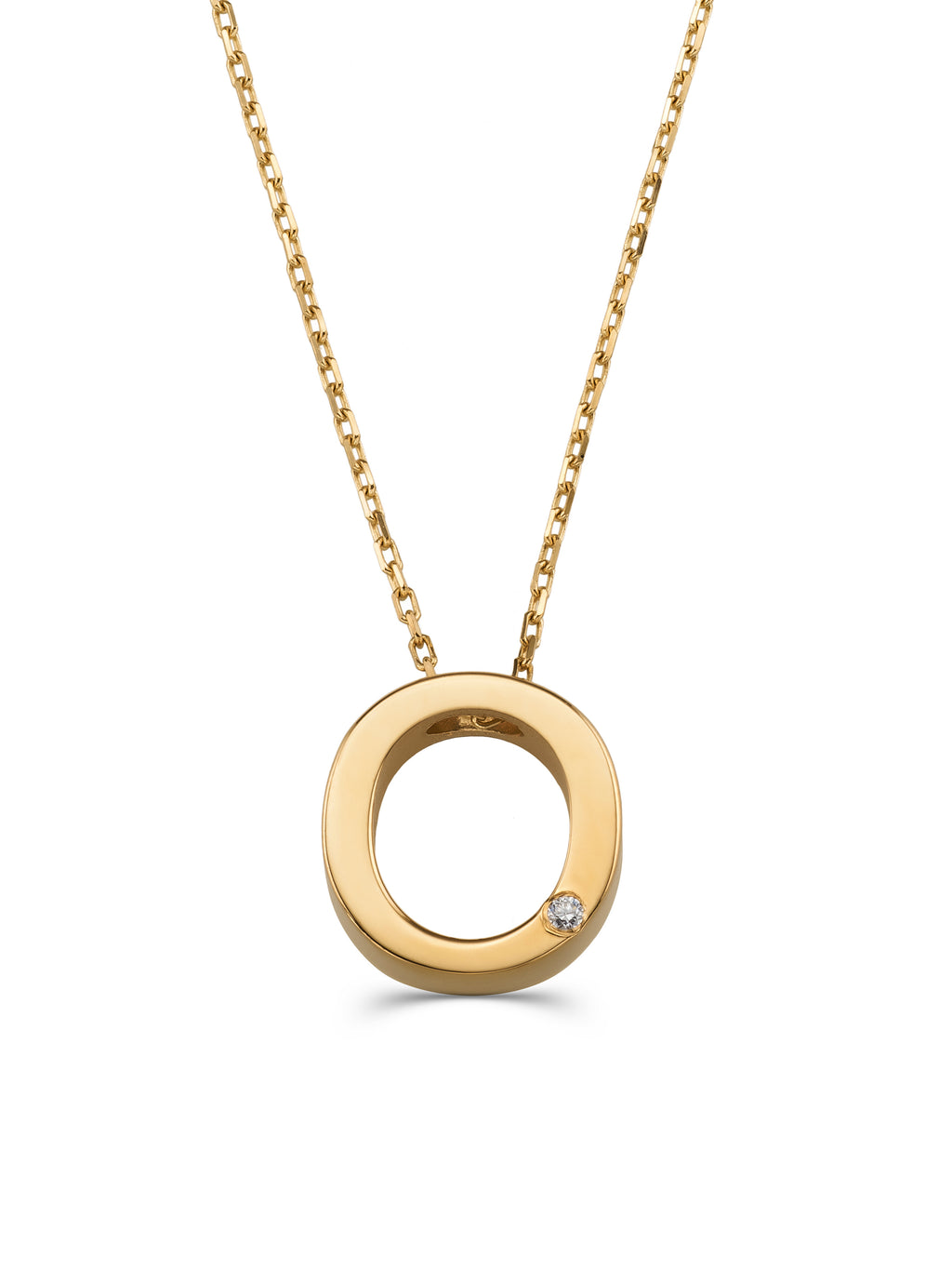 Letter O Stone Initial Necklace in 14K Gold by Elef Jewelry