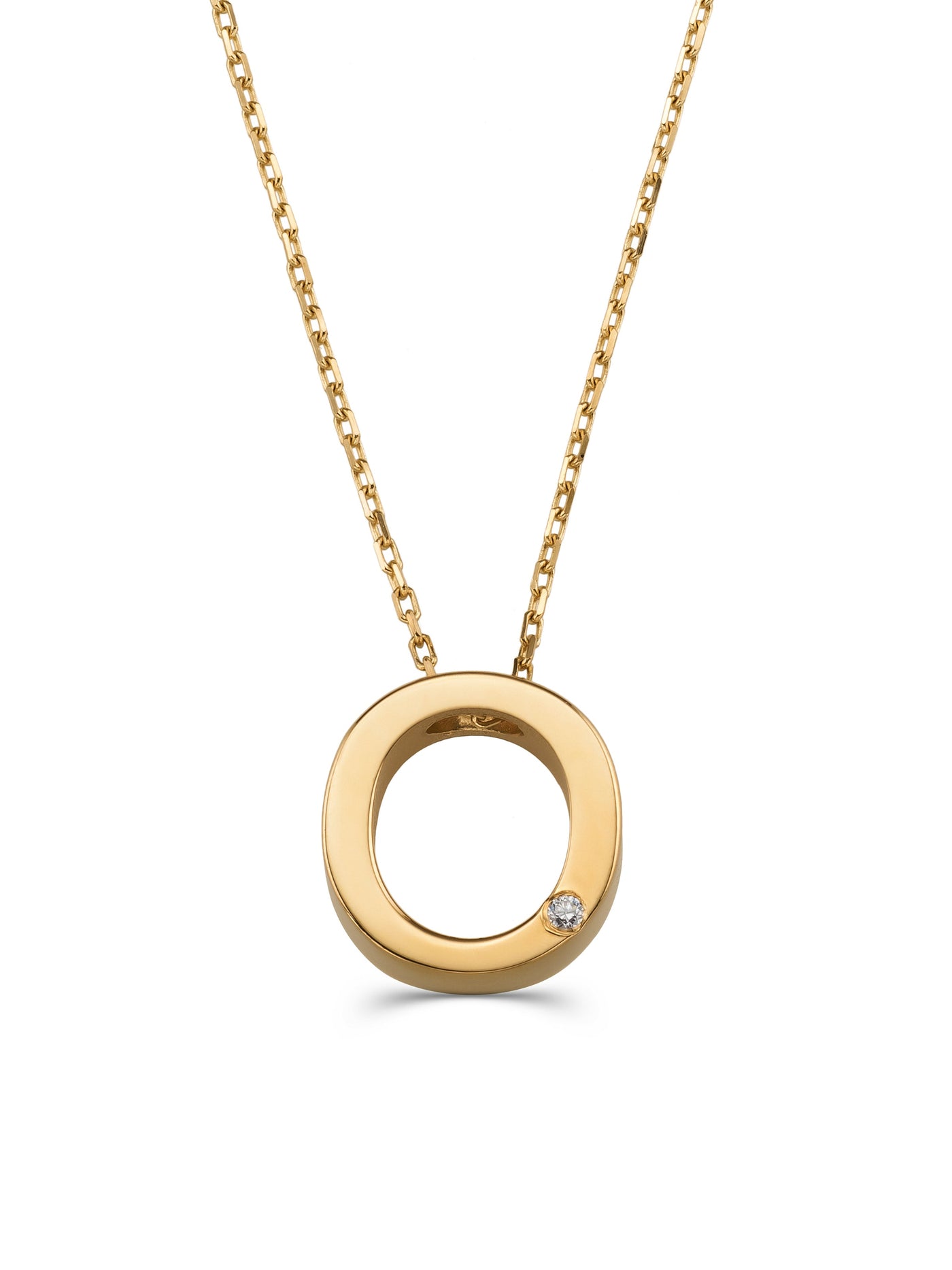 Letter O Stone Initial Necklace in 14K Gold by Elef Jewelry