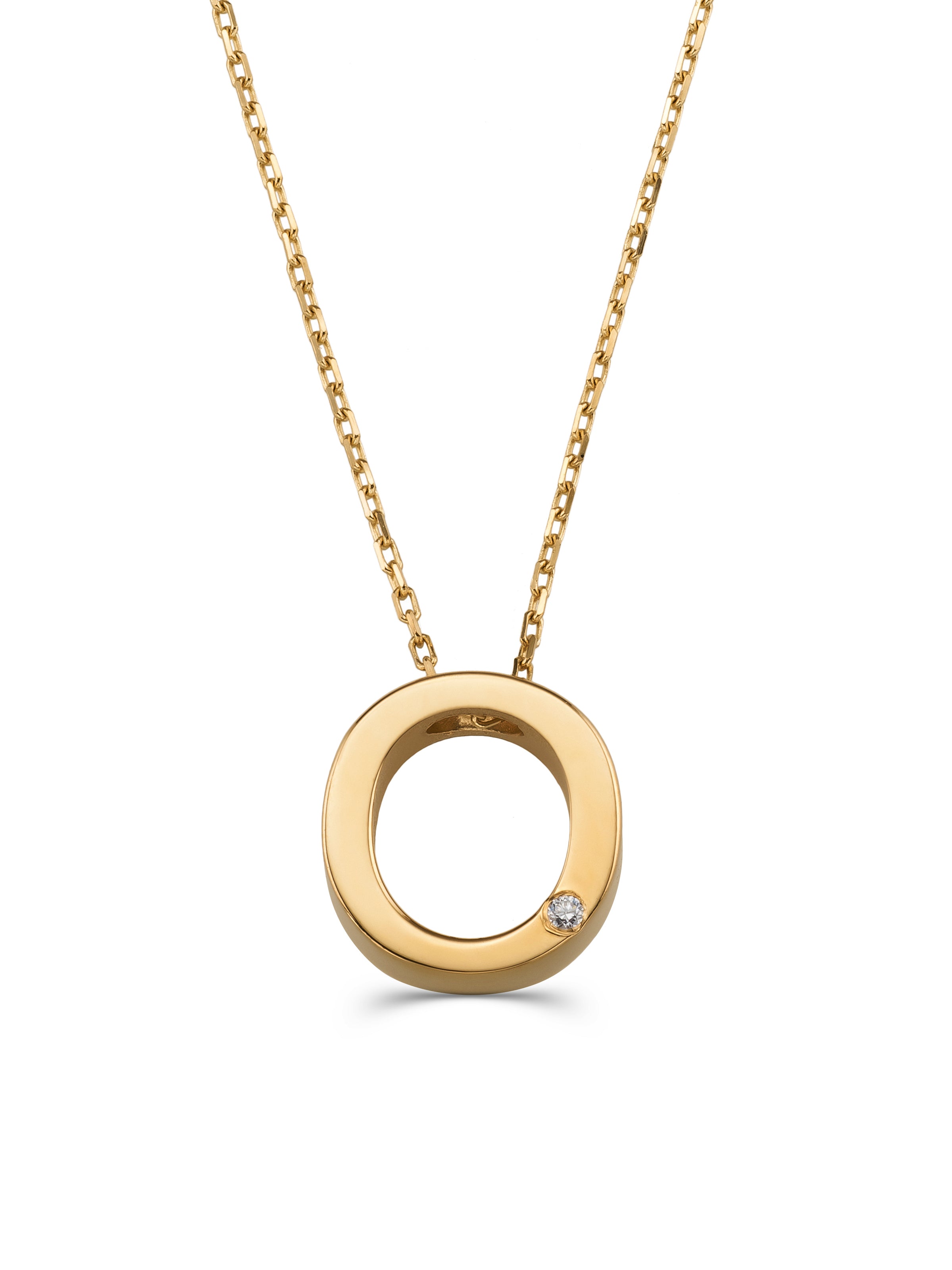 Letter O Stone Initial Necklace in 14K Gold by Elef Jewelry