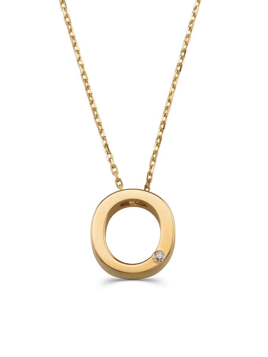 Letter O Stone Initial Necklace in 14K Gold