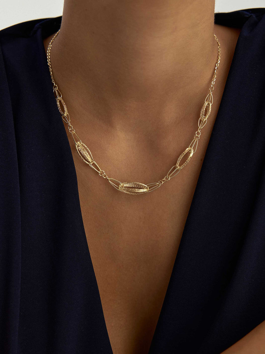 Braided Textured Double Oval Ringed Necklace in 14K Gold
