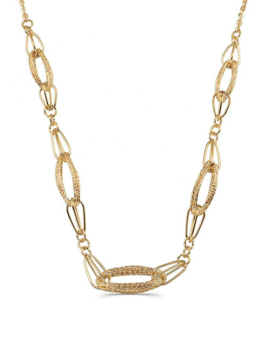 Braided Textured Double Oval Ringed Necklace in 14K Gold