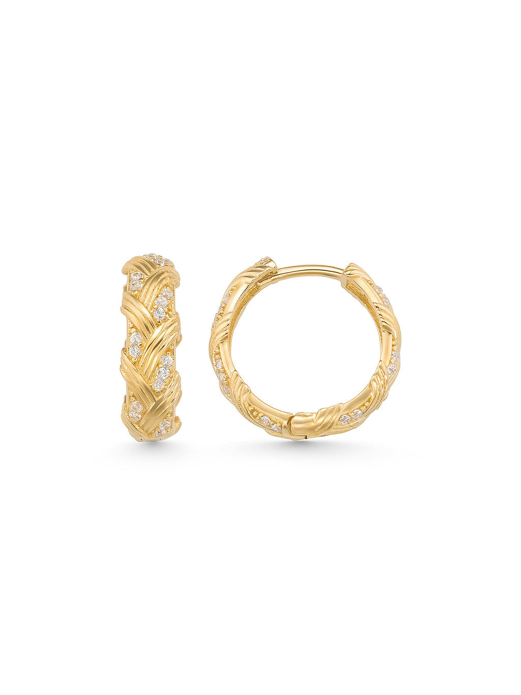 Braided Crafted Stone Accents Earrings in 14K Gold by Elef Jewelry