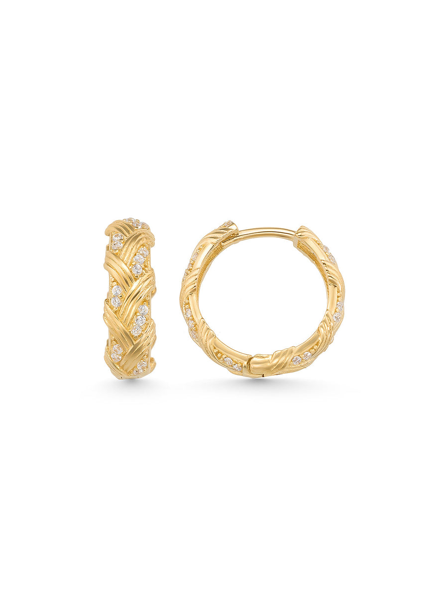 Braided Crafted Stone Accents Earrings in 14K Gold