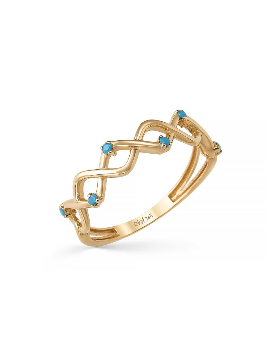 Braided Motif Turquoise Stone Ring in 14K Gold
