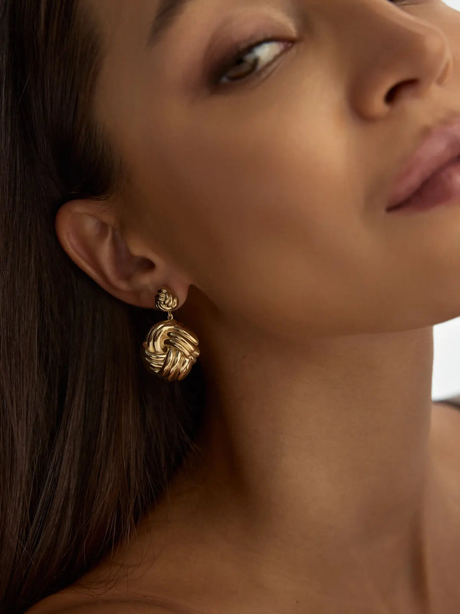 Braided Ball Form Earrings in 14K Gold