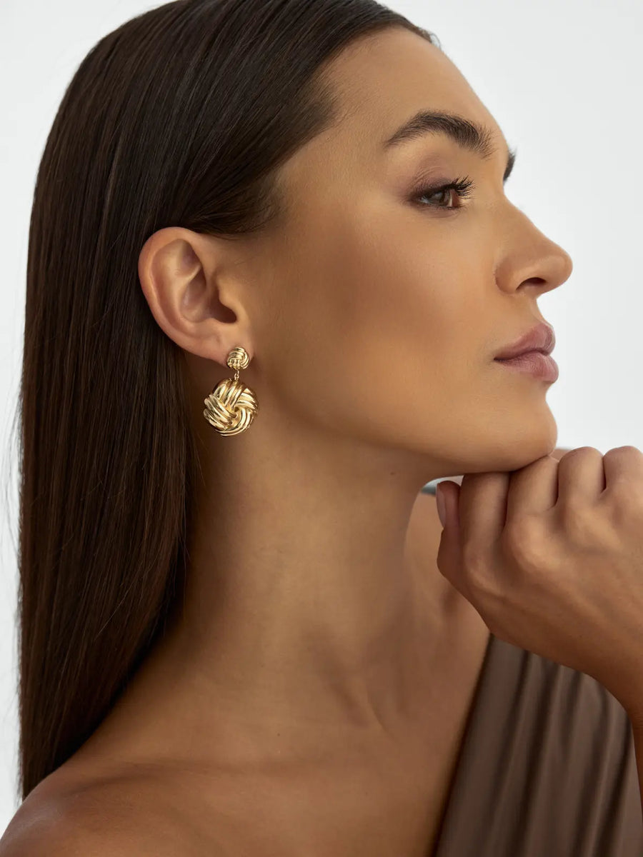 Braided Ball Form Earrings in 14K Gold