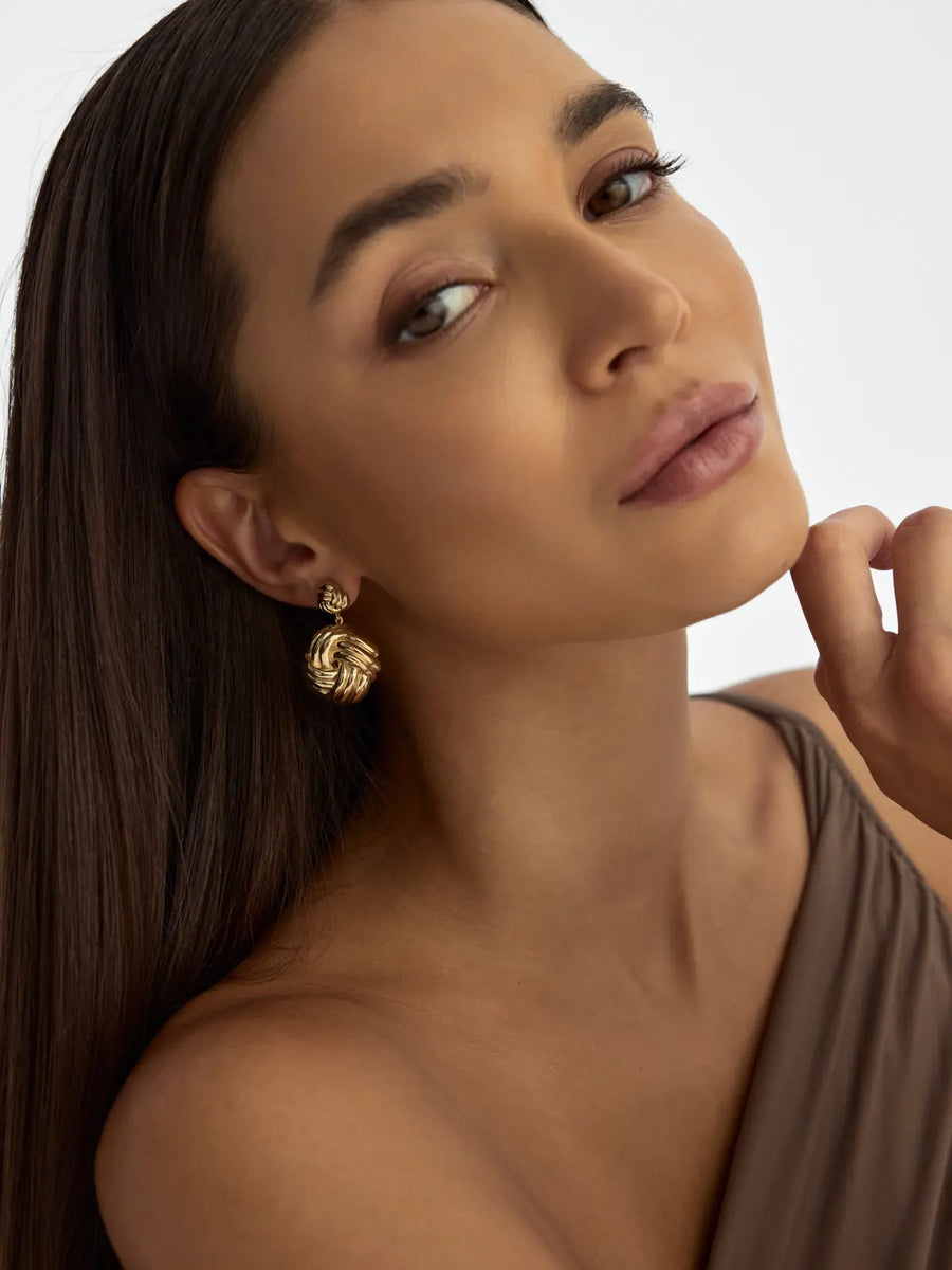 Braided Ball Form Earrings in 14K Gold