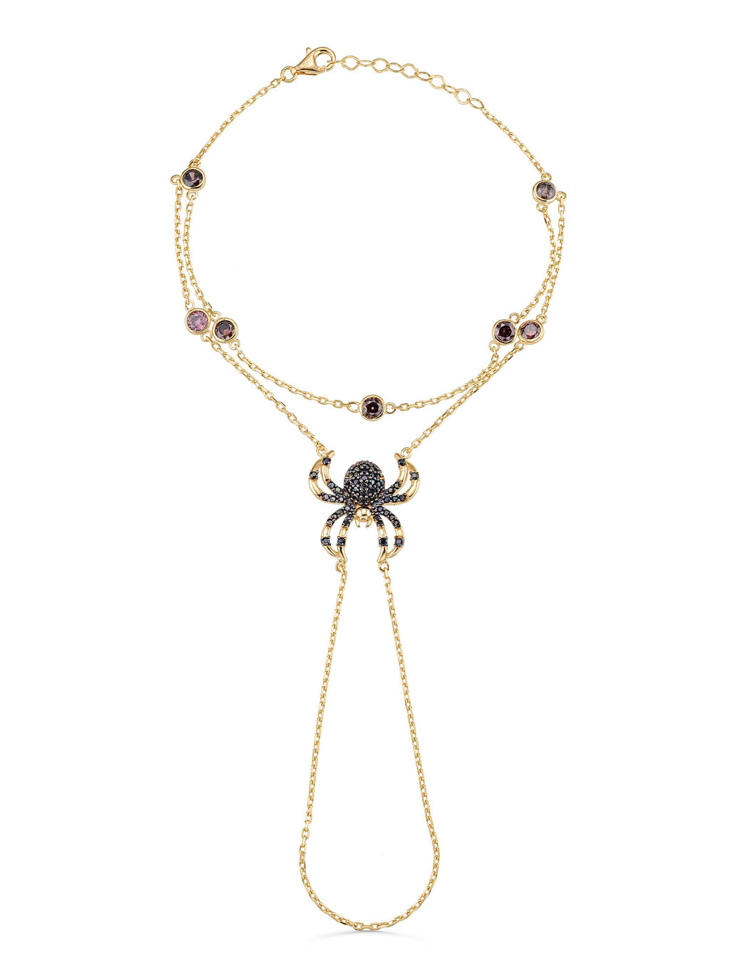 Spider Zircon Stone Hand Chain in 14K Gold by Elef Jewelry