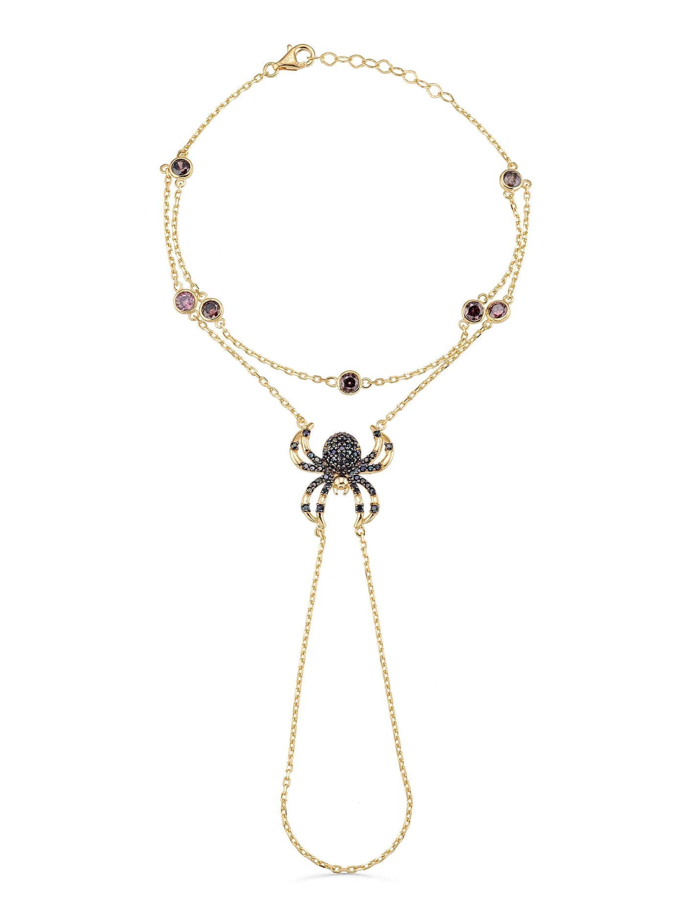 Spider Zircon Stone Hand Chain in 14K Gold by Elef Jewelry