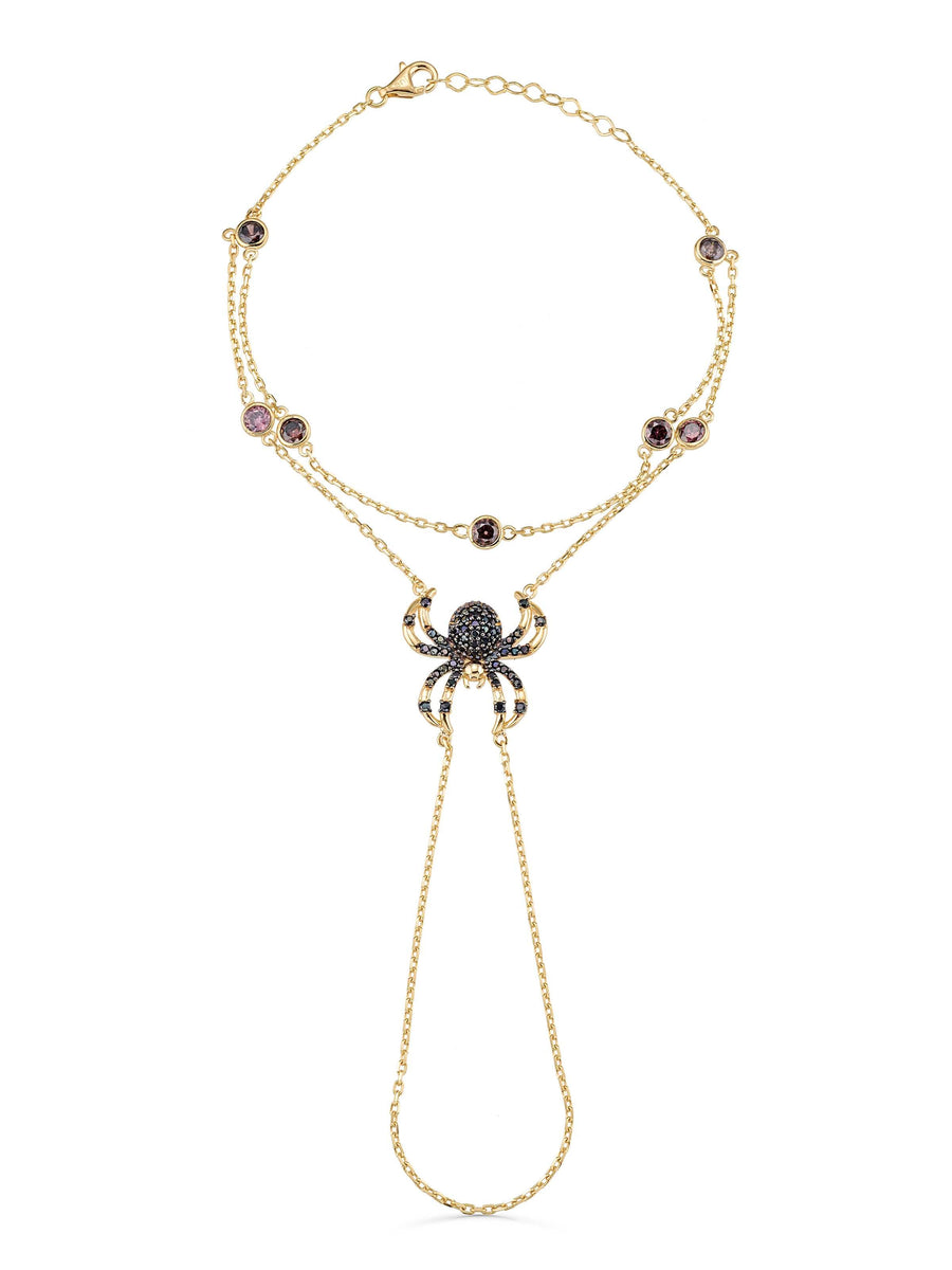 Spider Zircon Stone Hand Chain in 14K Gold