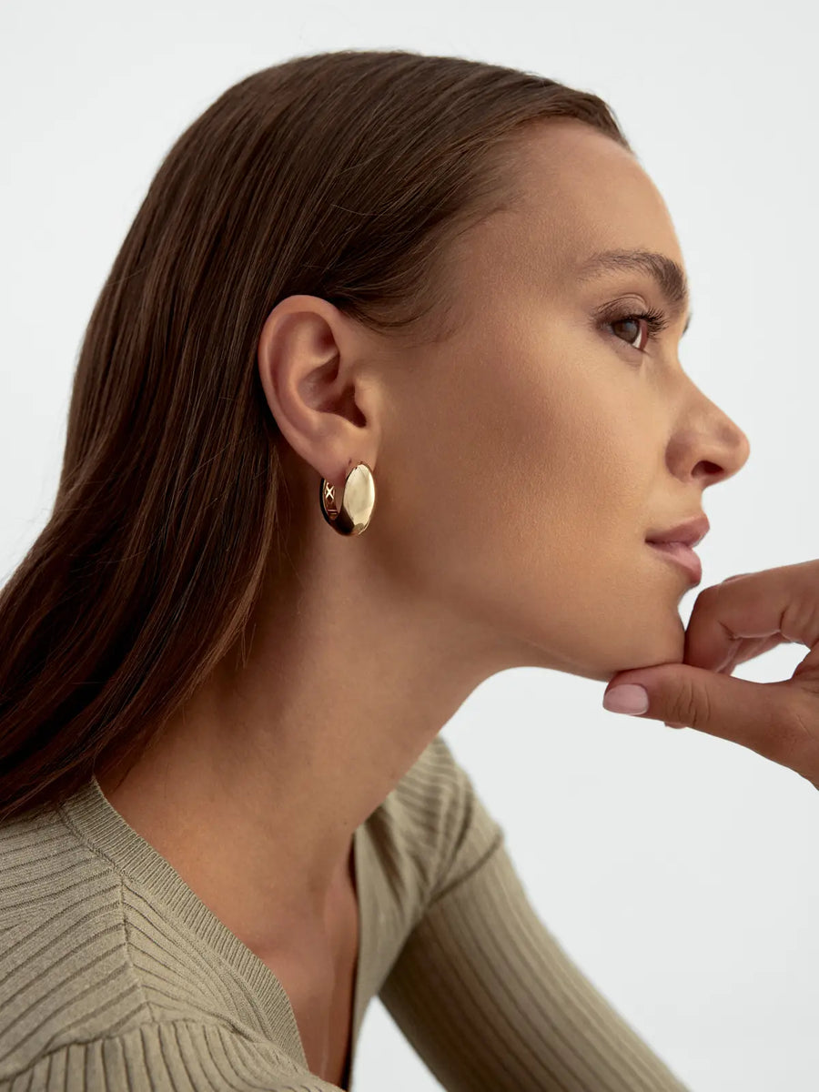 Oval Bombé Form Earrings in 14K Gold