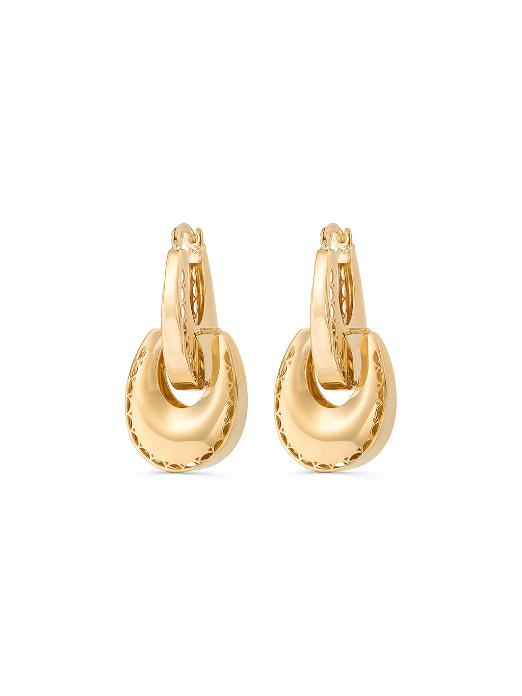 Oval Form Double Drop Earrings in 14K Gold by Elef Jewelry