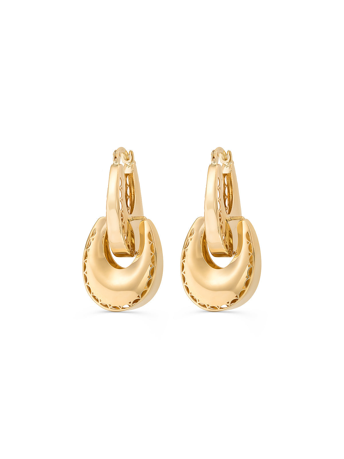 Oval Form Double Drop Earrings in 14K Gold by Elef Jewelry