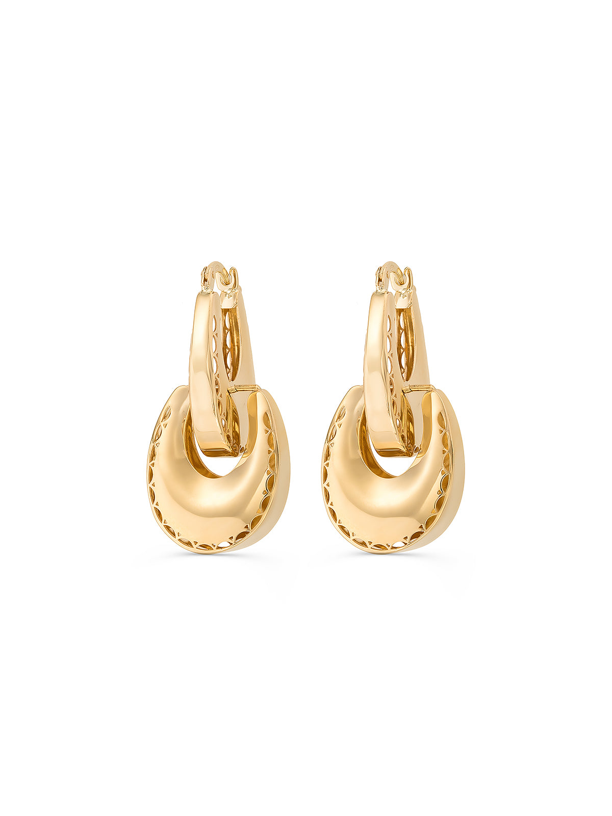 Oval Form Double Drop Earrings in 14K Gold by Elef Jewelry