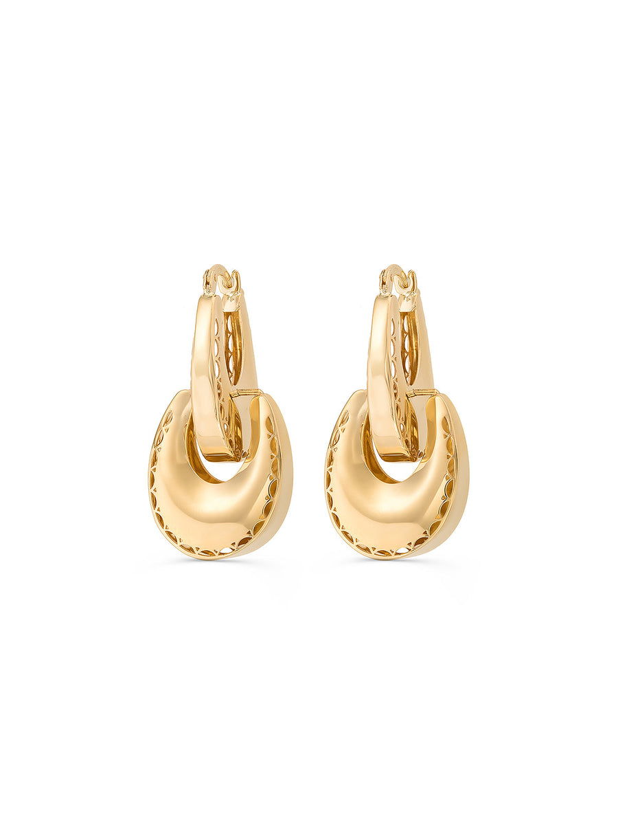 Oval Form Double Drop Earrings in 14K Gold