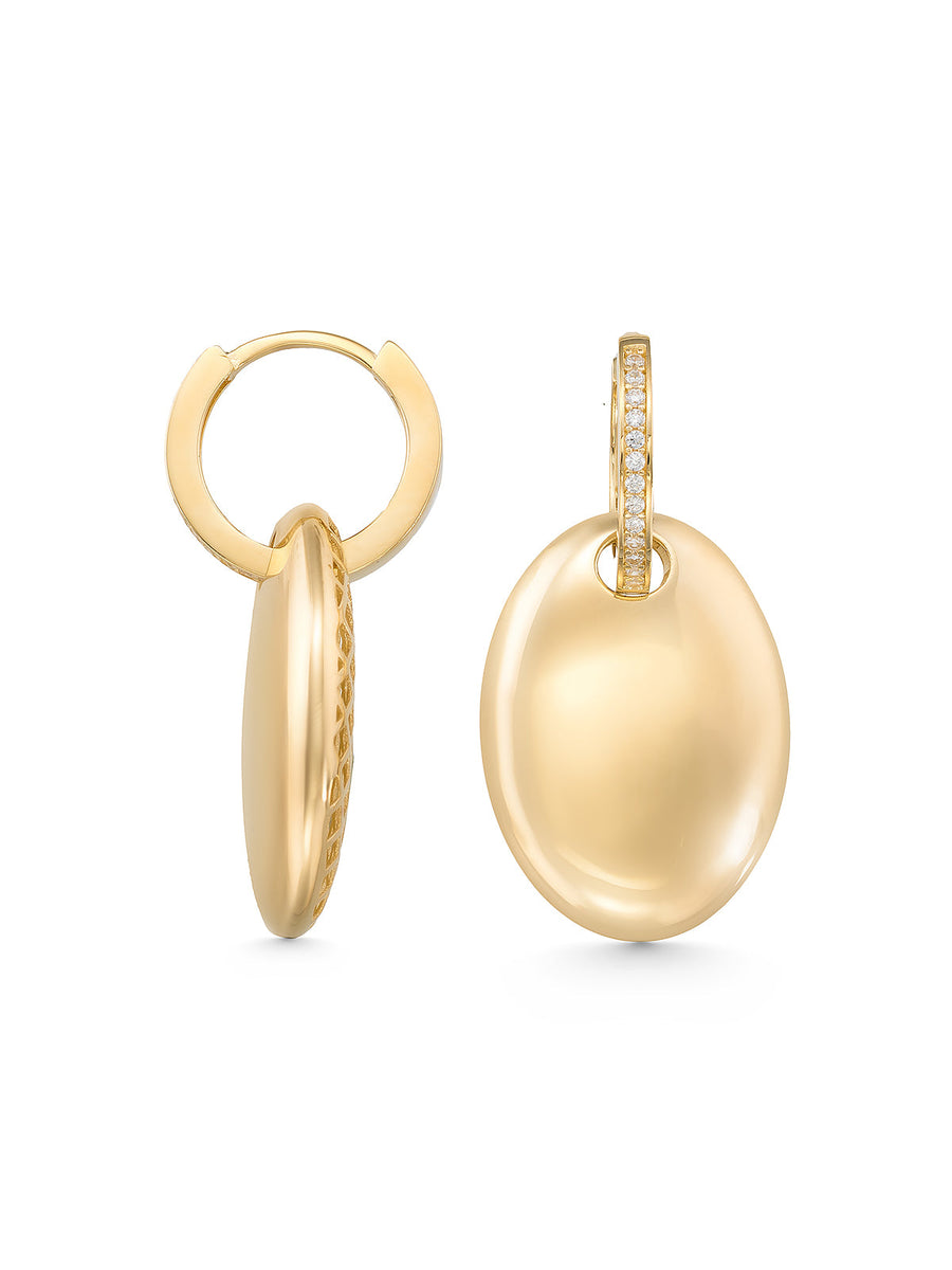 Oval Form Stone Drop Earrings in 14K Gold