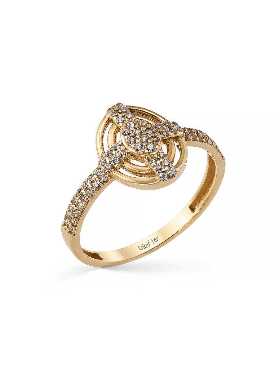 Oval Form Modern Diamond-Inspired Ring in 14K Gold