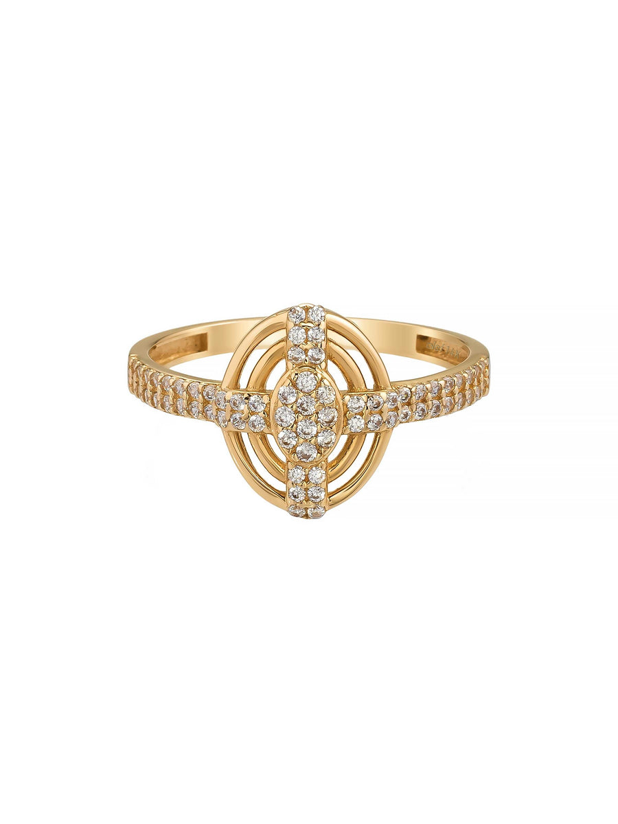 Oval Form Modern Diamond-Inspired Ring in 14K Gold