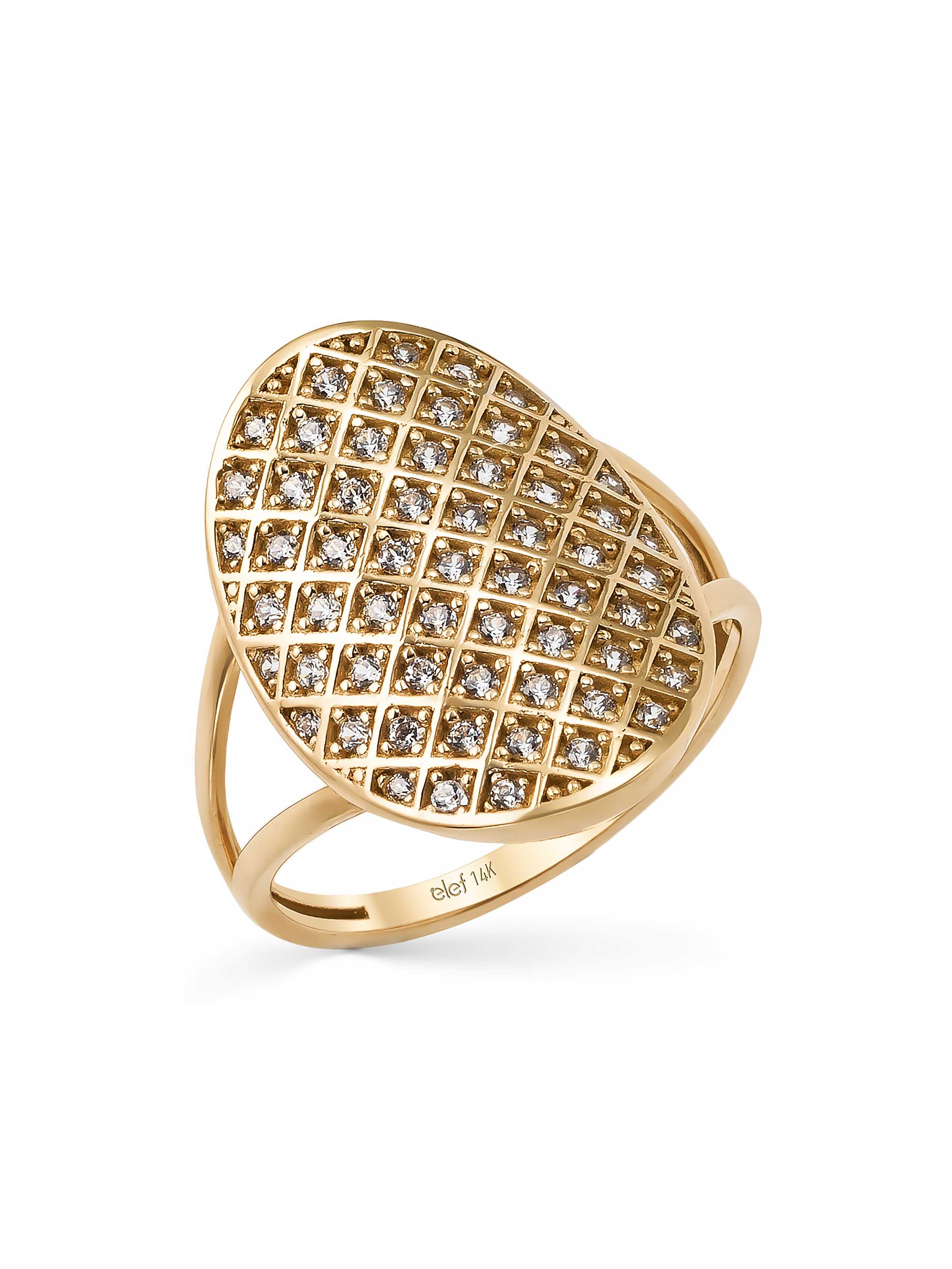 Oval Form Diamond-Inspired Ring in 14K Gold by Elef Jewelry