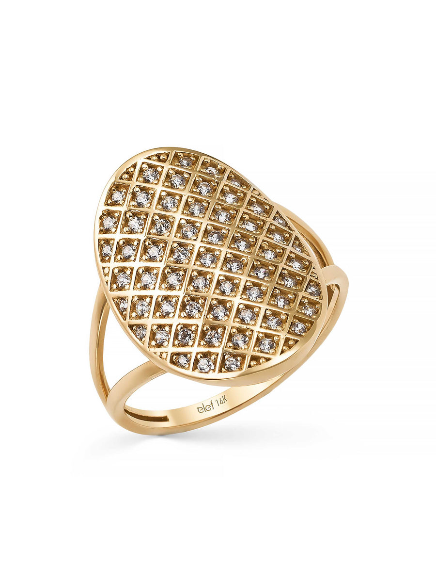 Oval Form Diamond-Inspired Ring in 14K Gold