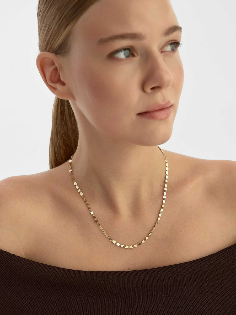 Oval Form Disc Dizili Necklace in 14K Gold