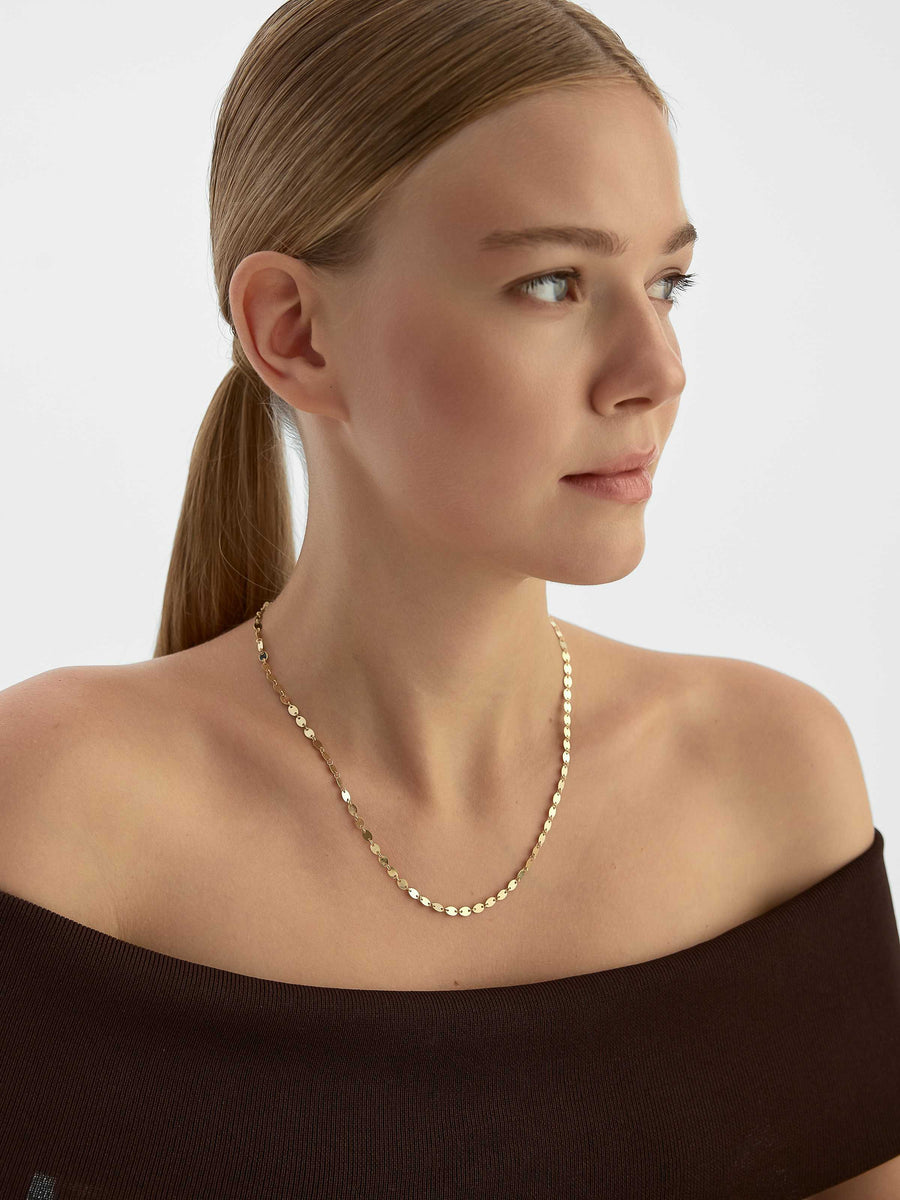 Oval Form Disc Dizili Necklace in 14K Gold