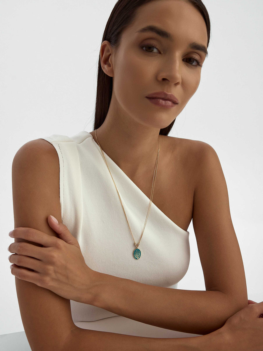 Oval Form Ya Fettah Inscribed Necklace in 14K Gold