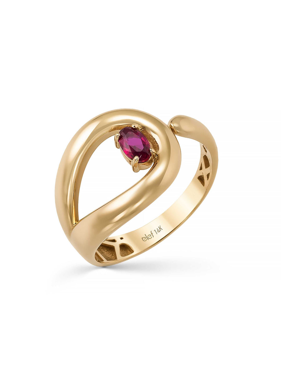 Oval Garnet Stone Ring in 14K Gold