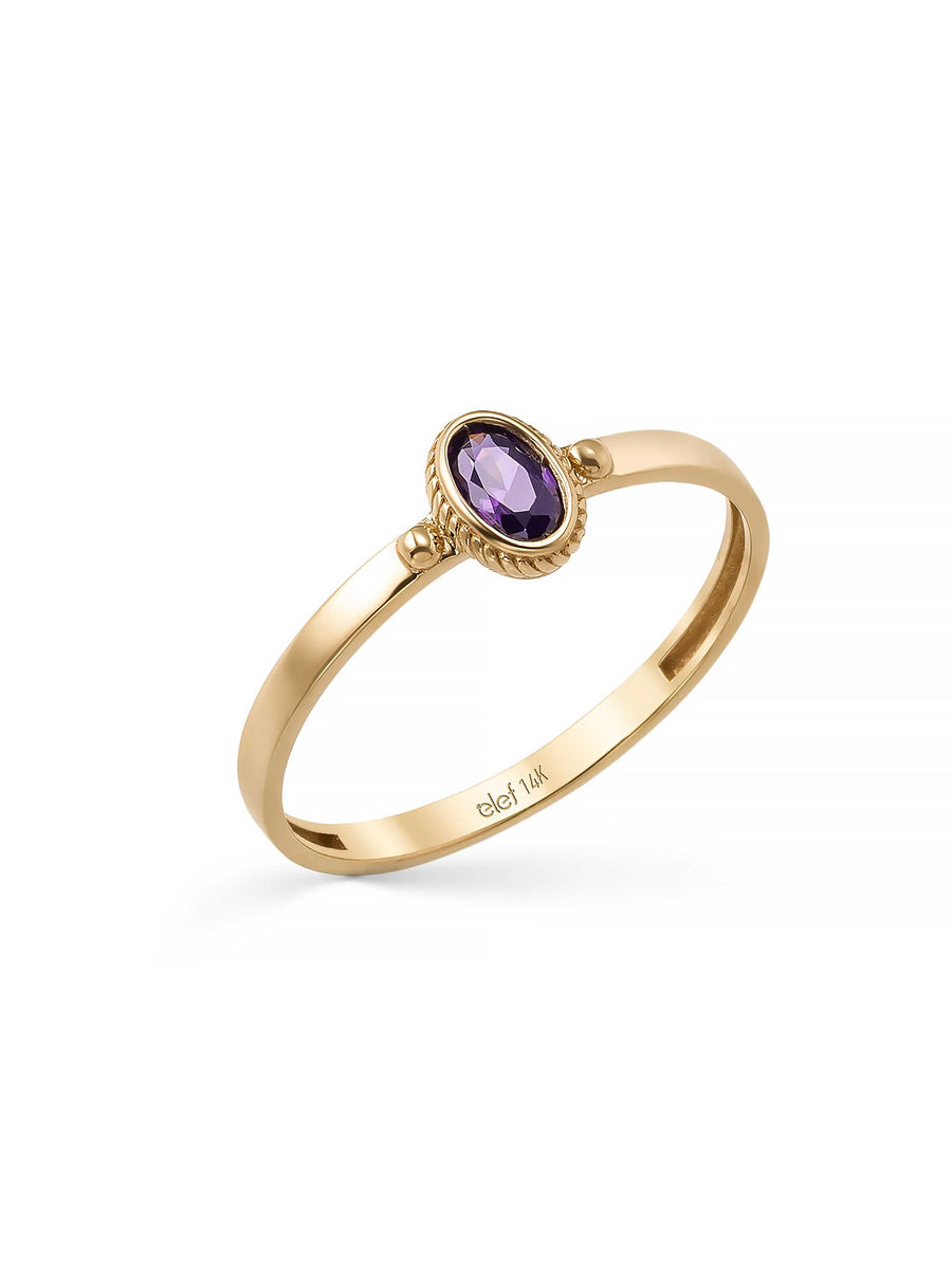 Oval Cut Purple Stone Minimal Ring in 14K Gold