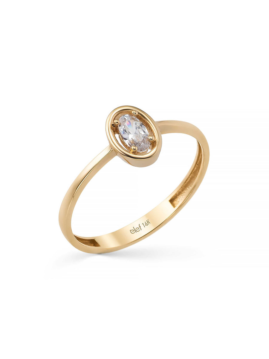 Oval Cut Stone Minimal Ring in 14K Gold