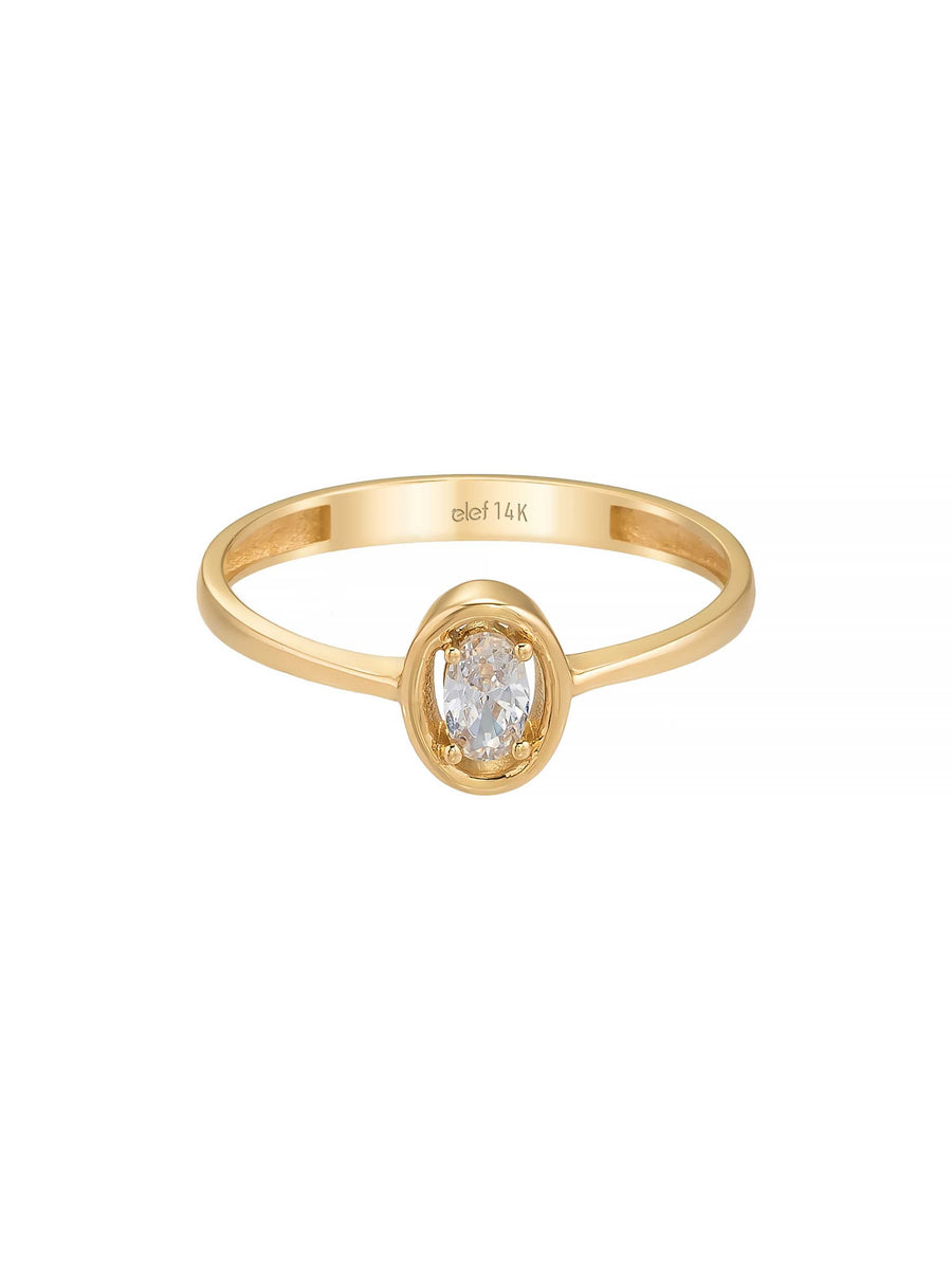 Oval Cut Stone Minimal Ring in 14K Gold