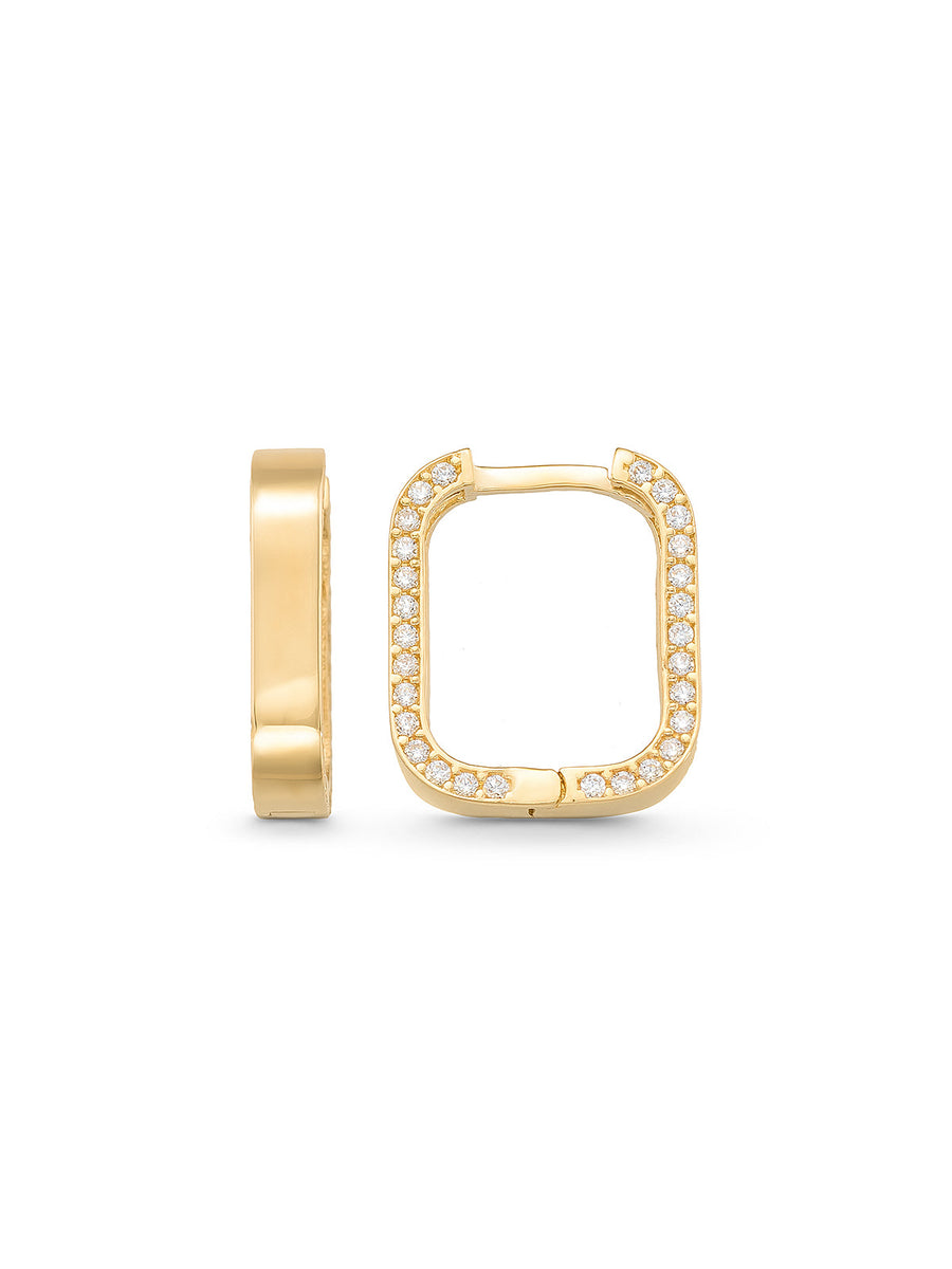 Oval Angular Stone-Set Earrings Earrings in 14K Gold