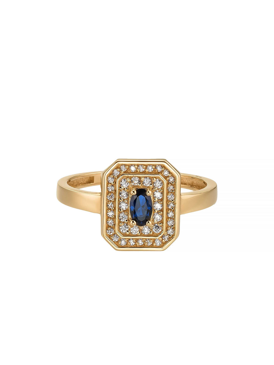 Oval Sapphire-Inspired Stone Art Deco Ring in 14K Gold