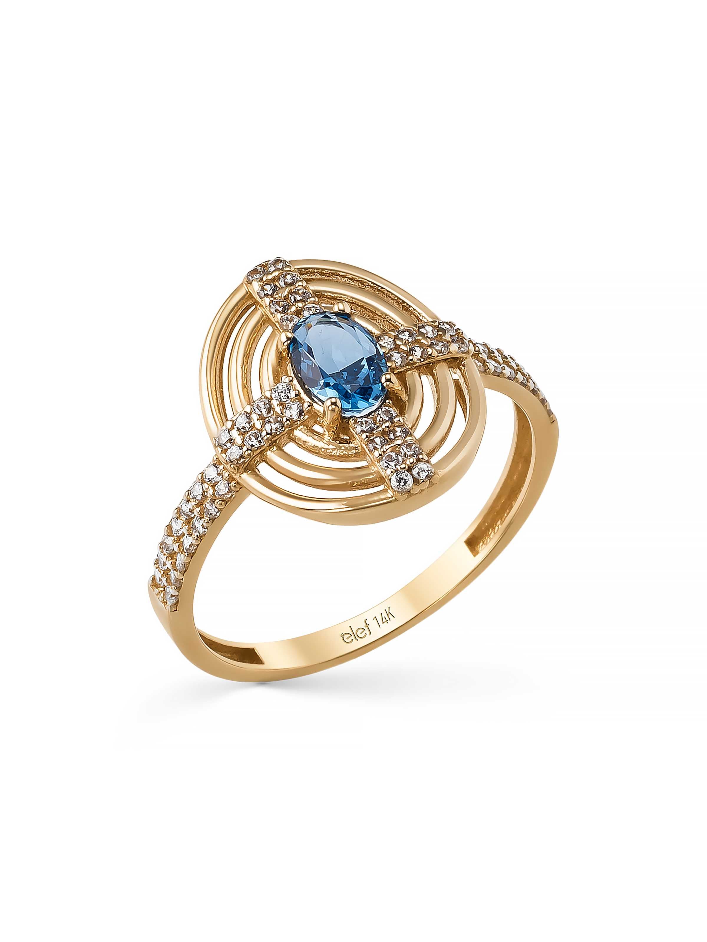Oval Sapphire-Inspired Stone Linear Ring in 14K Gold by Elef Jewelry