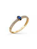 Oval Sapphire-Inspired Stone Three Row Diamond-Inspired Ring in 14K Gold by Elef Jewelry