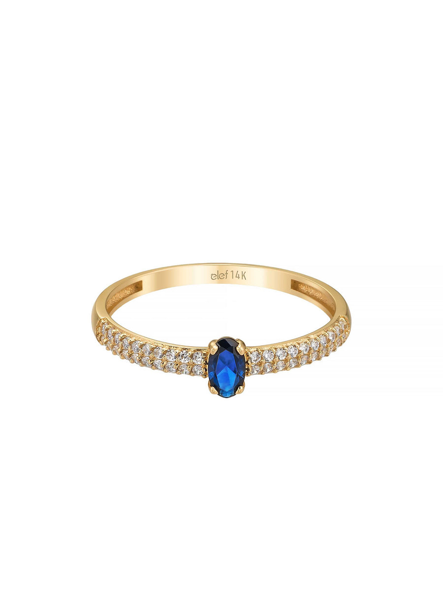 Oval Sapphire-Inspired Stone Three Row Diamond-Inspired Ring in 14K Gold