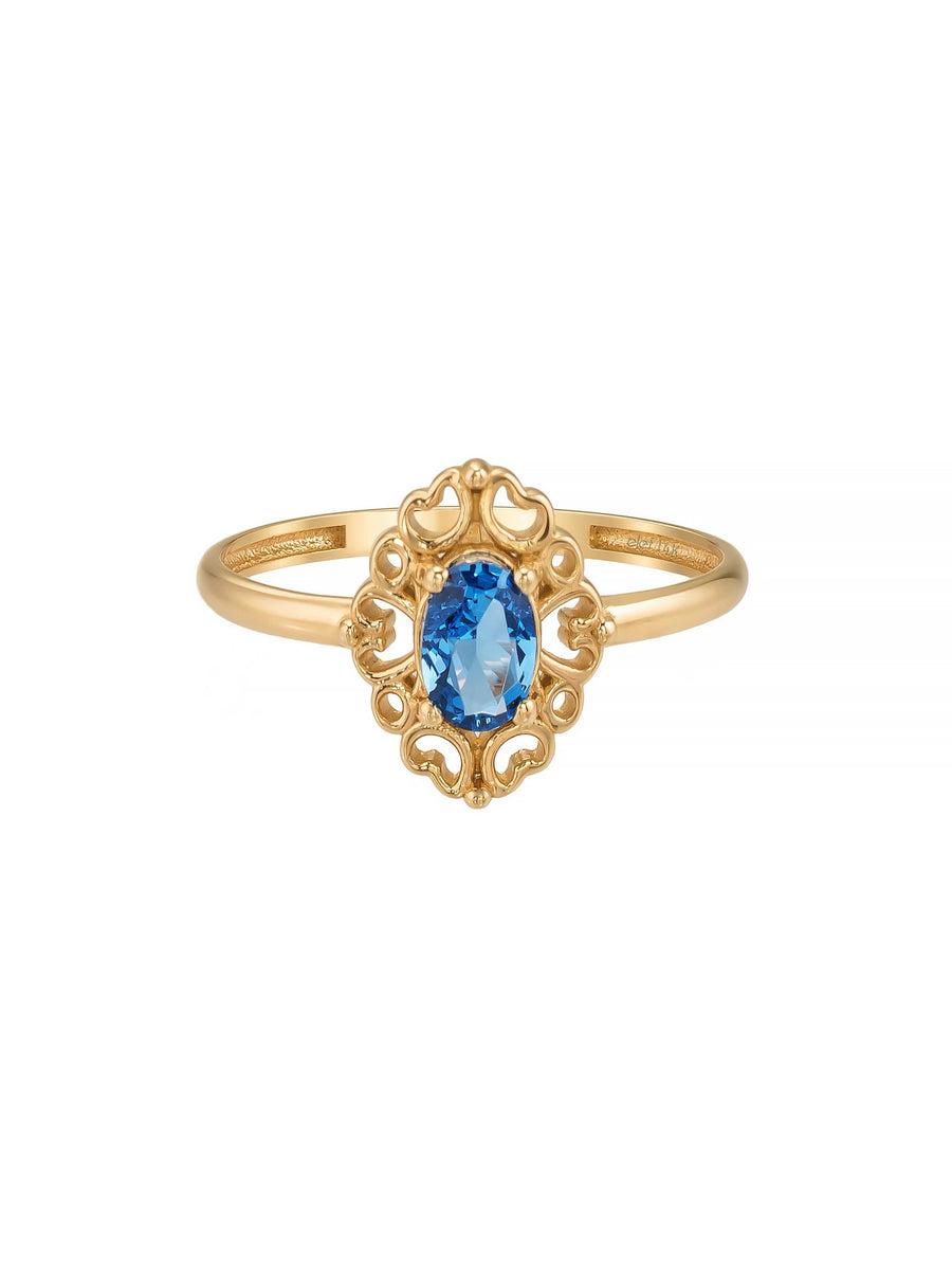 Oval Sapphire-Inspired Stone Vintage Ring in 14K Gold