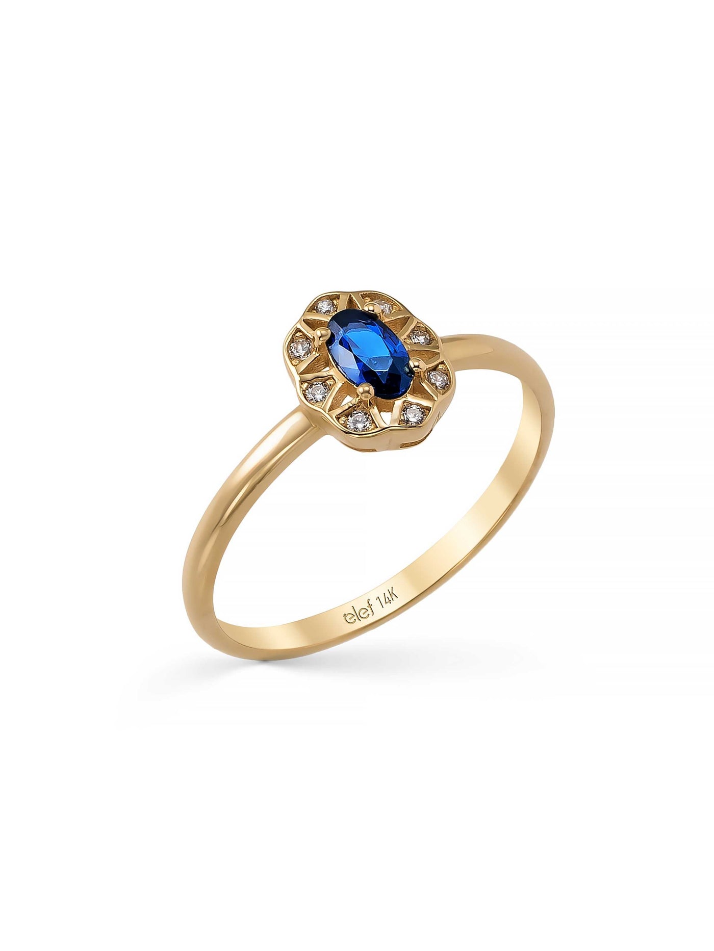 Oval Sapphire-Inspired Stone Vintage Ring in 14K Gold by Elef Jewelry