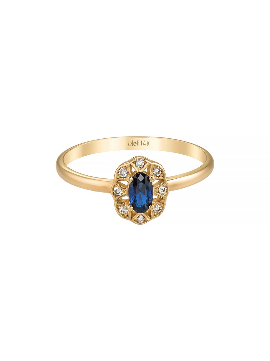 Oval Sapphire-Inspired Stone Vintage Ring in 14K Gold