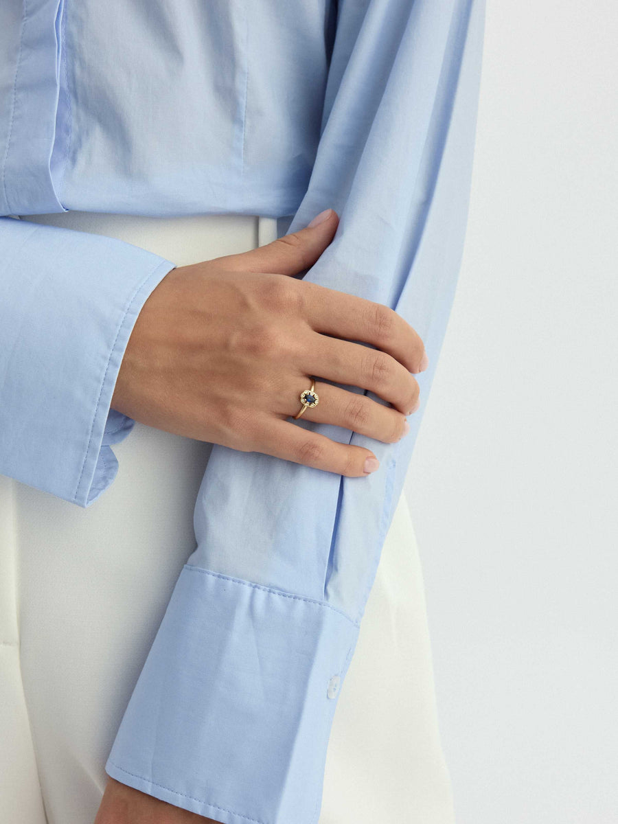 Oval Sapphire-Inspired Stone Vintage Ring in 14K Gold