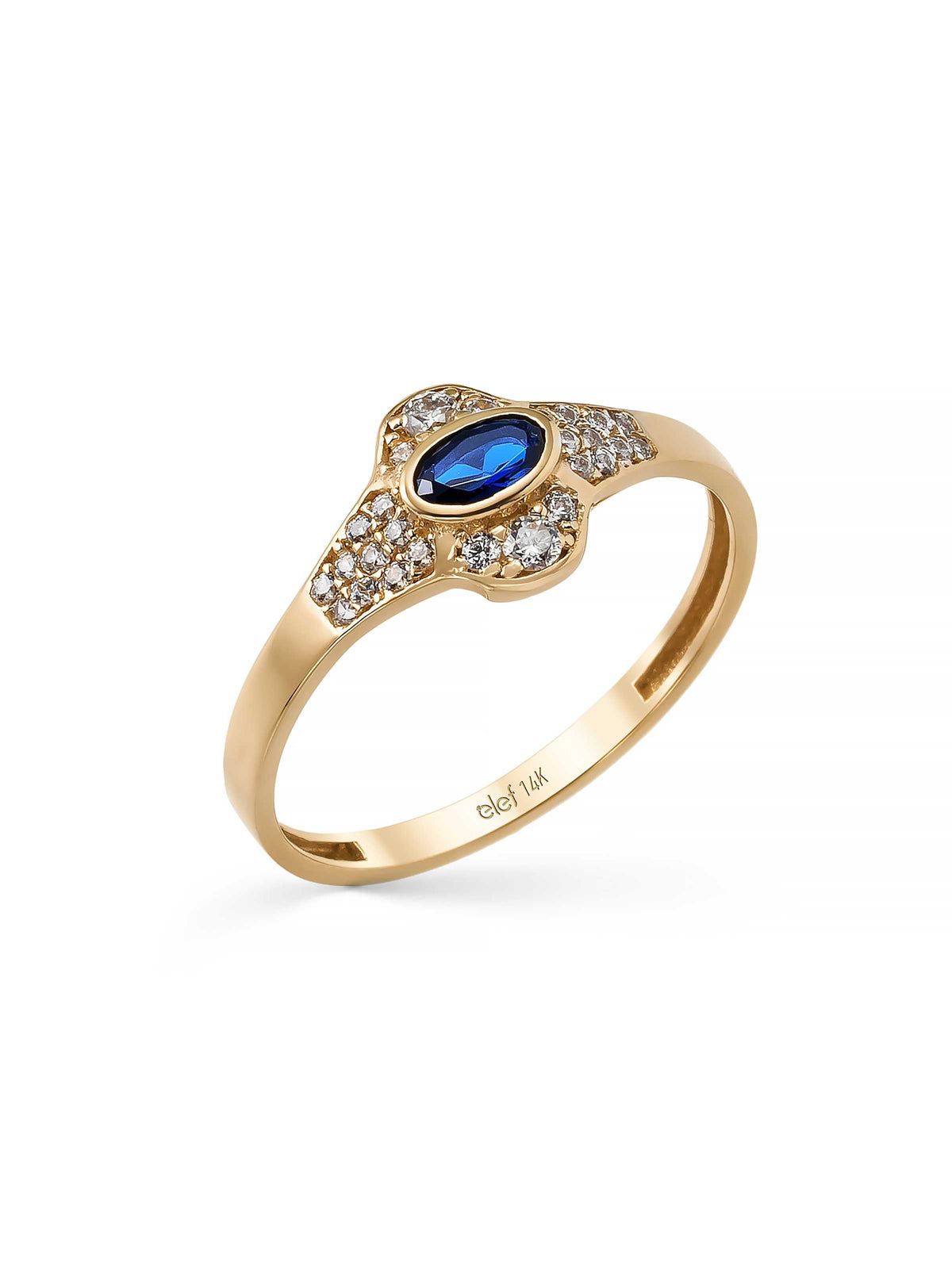 Vintage Oval Sapphire-Inspired Ring With Diamond-Inspired Accents in 14K Gold in 14K Gold by Elef Jewelry