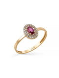 Oval Ruby-Inspired Stone Halo Ring in 14K Gold by Elef Jewelry