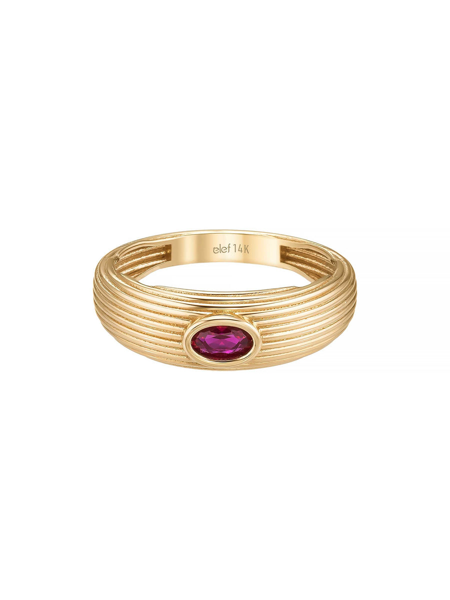 Oval Ruby-Inspired Stone Modern Relief Ring in 14K Gold