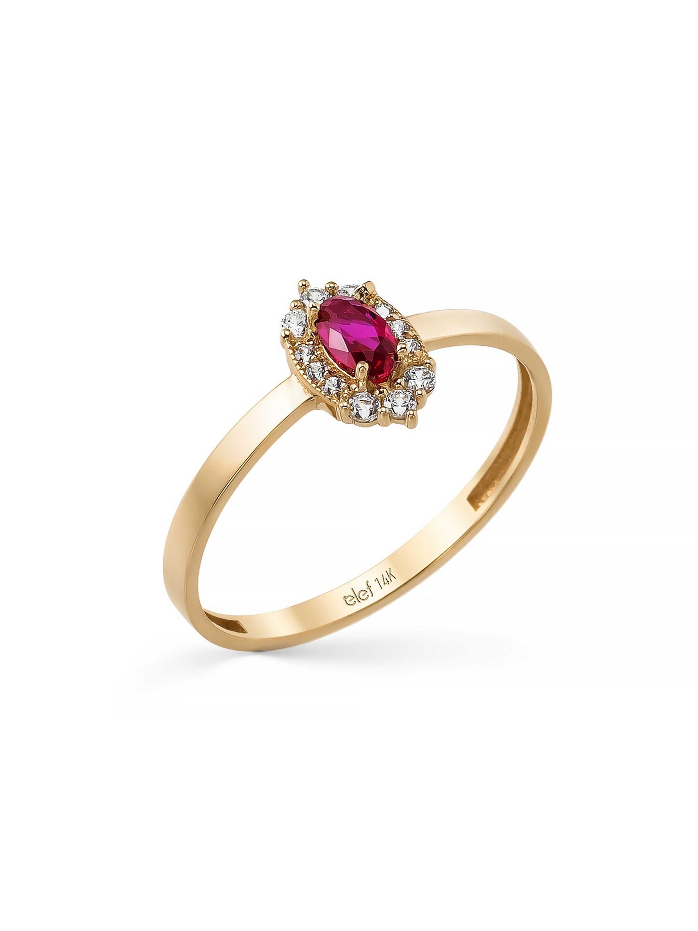 Oval Ruby-Inspired Stone Vintage Ring in 14K Gold by Elef Jewelry