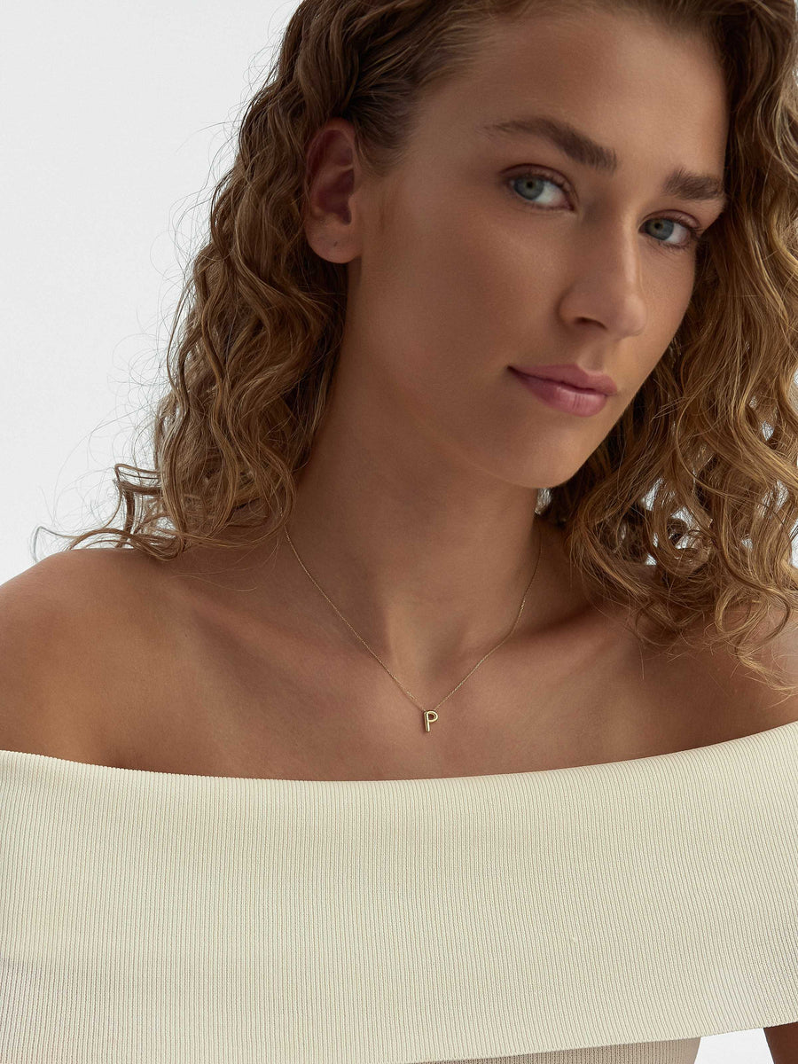 Letter P Classic Initial Necklace in 14K Gold